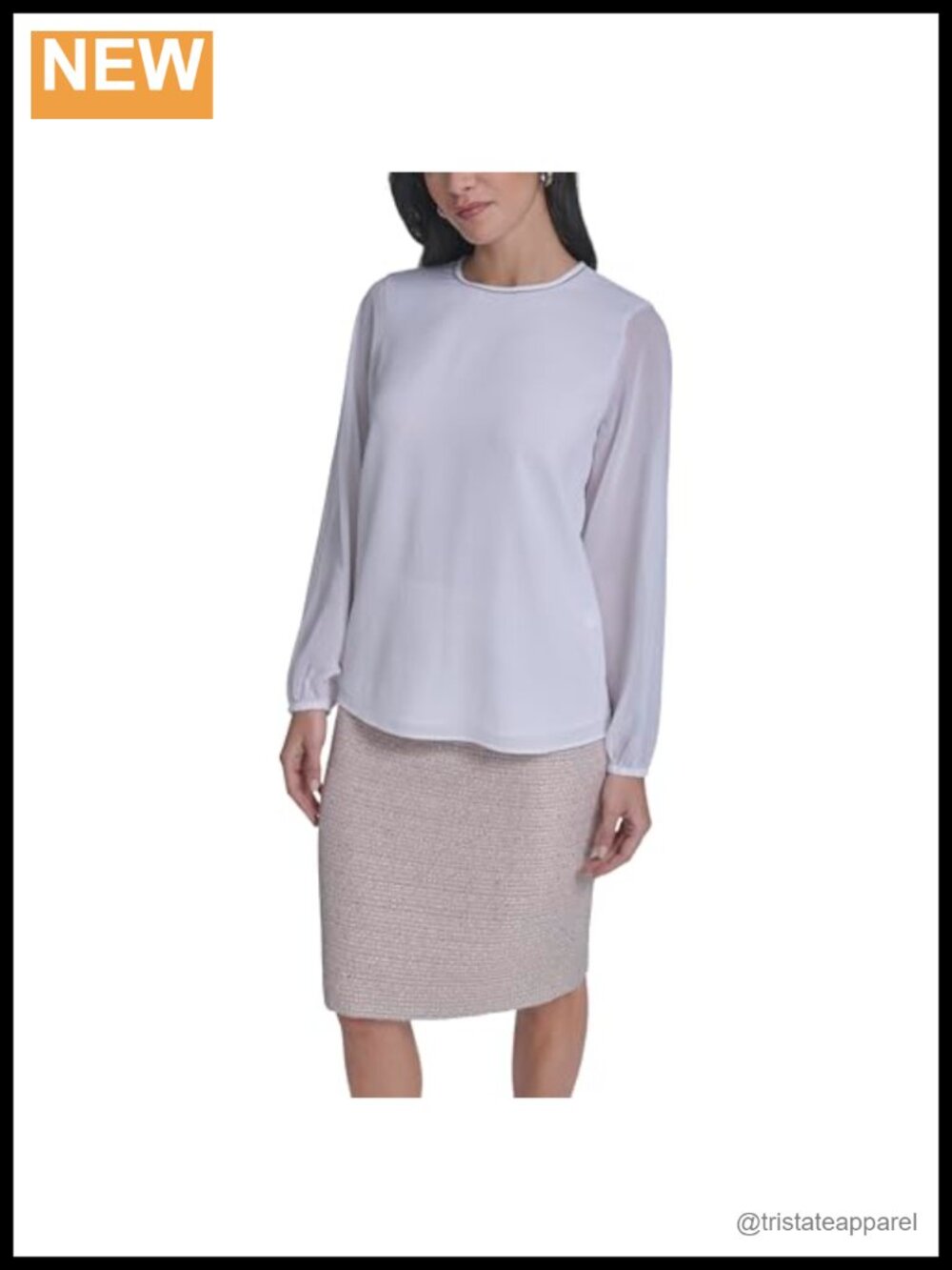 Women's Long Sleeve Neck Trim Blouse 100% Polyester Crew Neck
